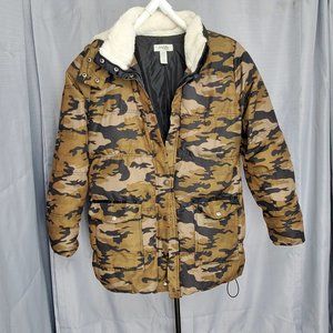 Charlotte Russe Women's Puffer Jacket Faux Fur Removable Hood Size Large